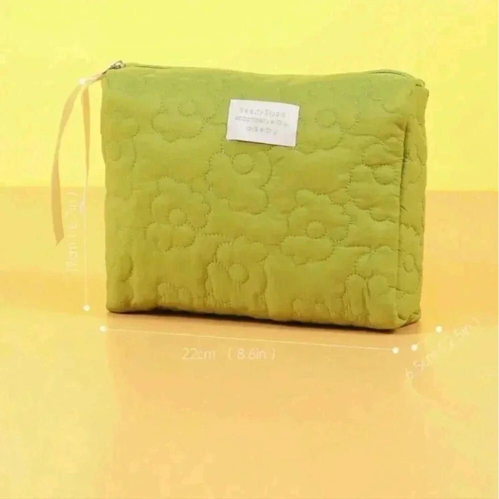Green makeup bag clutch zipper beauty studio lined travel case ladies